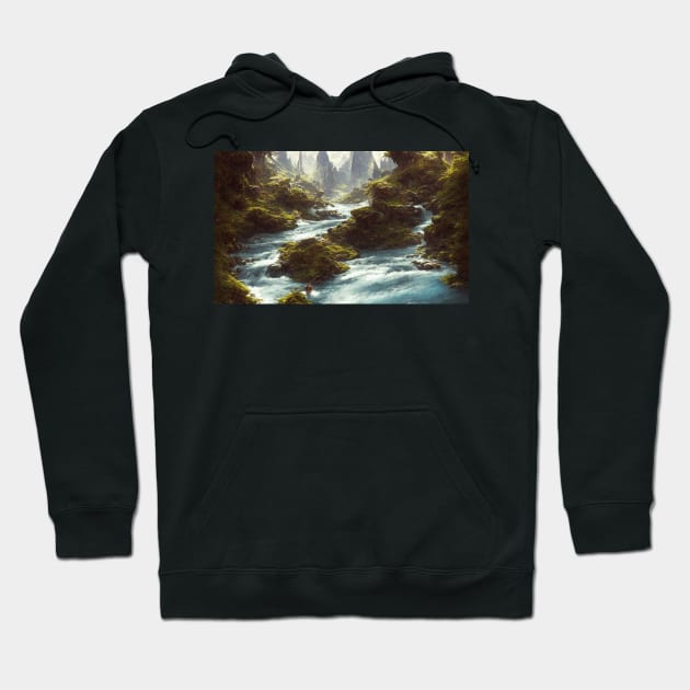 Drawing Mountain River Landscape Hoodie by Mountain River Landscape